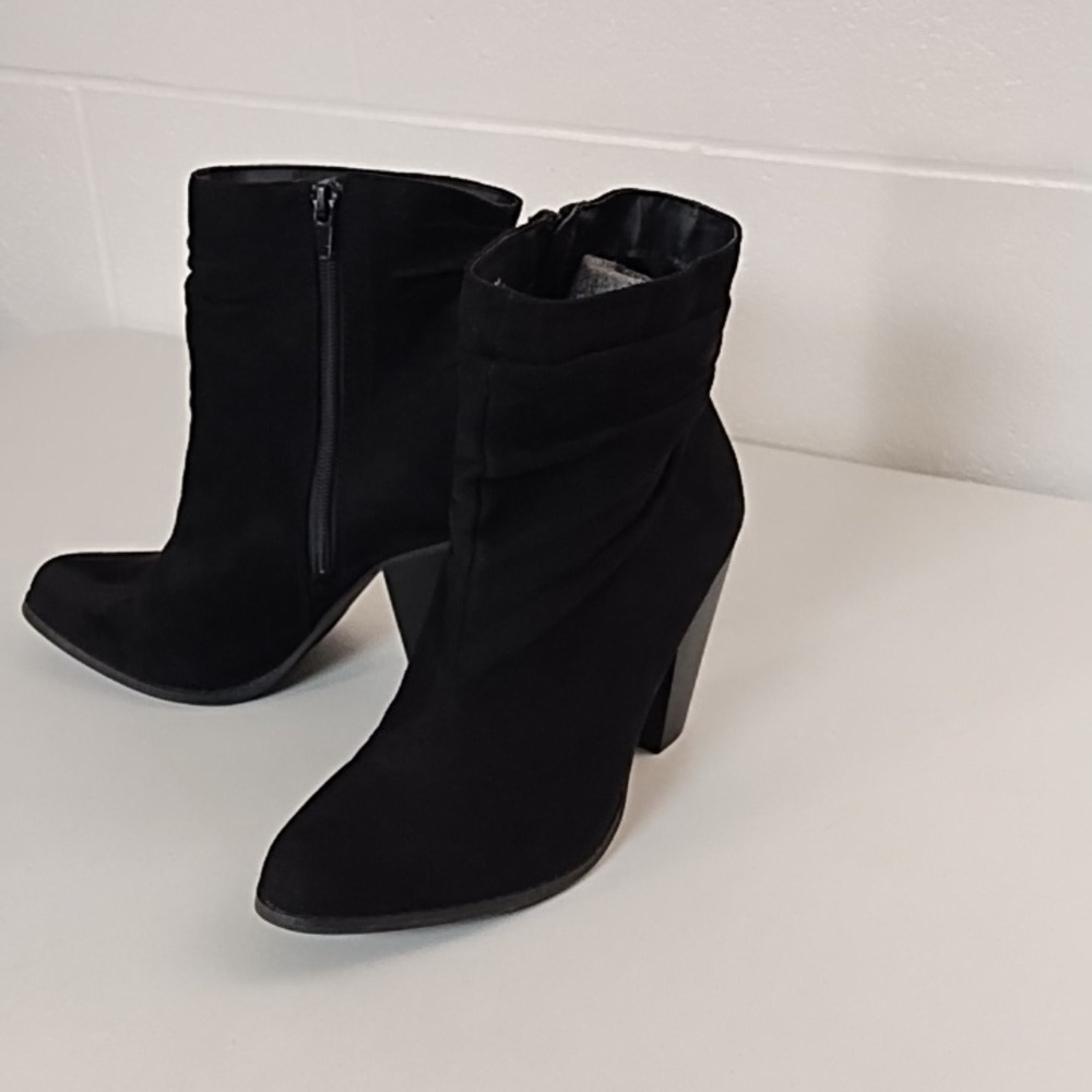 Black Suede High Heel Ankle Boots - Women
